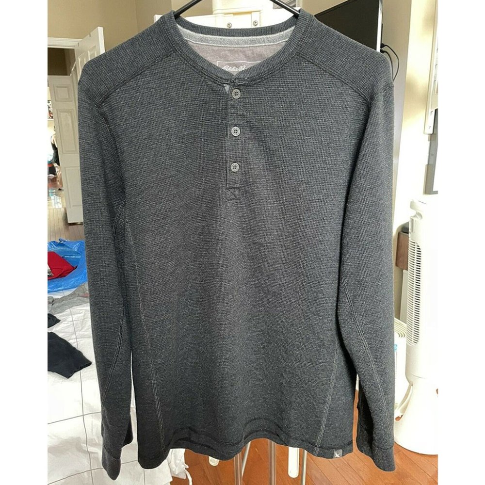Eddie Bauer Mens Henley Shirt Size Small Charcoal Long Sleeve Heritage Wash